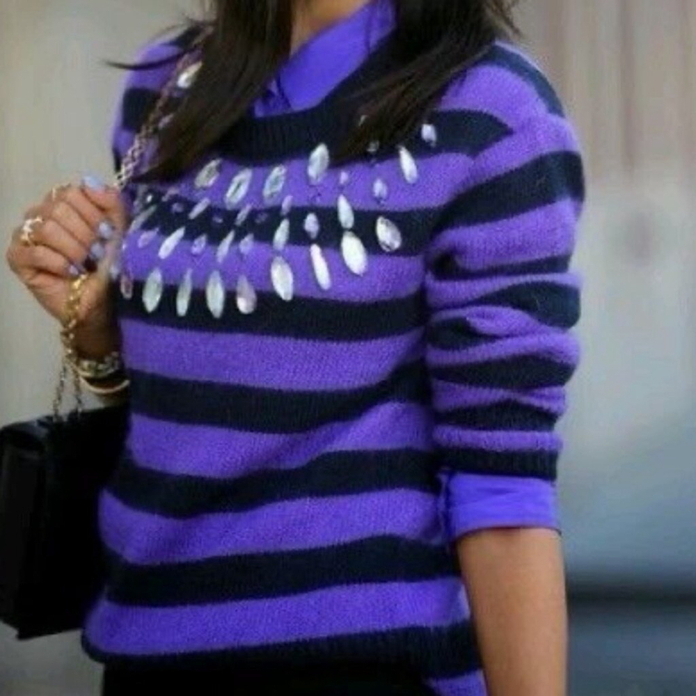 JUICY COUTURE vintage wool cashmere mohair sweater crystals black purple size XS - Picture 14 of 14